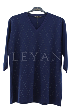 Mutlu Ertan Kapri Kol Baklava Taşlı Bluz- LYN04522 Lacivert