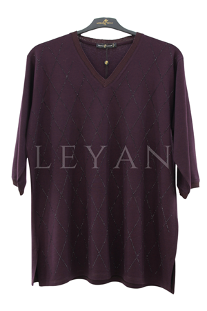 Mutlu Ertan Kapri Kol Baklava Taşlı Bluz- LYN04522 Mürdüm