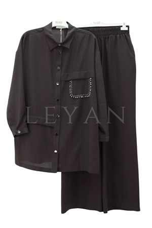 Nuss Cebi Taş Detaylı Takım- LYN04523 Kahve