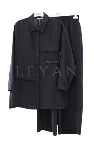 Nuss Cebi Taş Detaylı Takım- LYN04523 Siyah