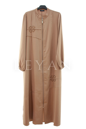 Micca Boncuk İşlemeli Ferace- LYN04541 Kahve