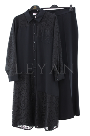 Orhan Store Güpür Detaylı Takım- LYN04561 Siyah