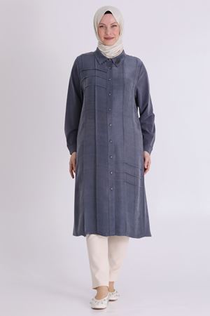 Behrem Nervürlü Qupra Tunik- LYN04563 Lacivert