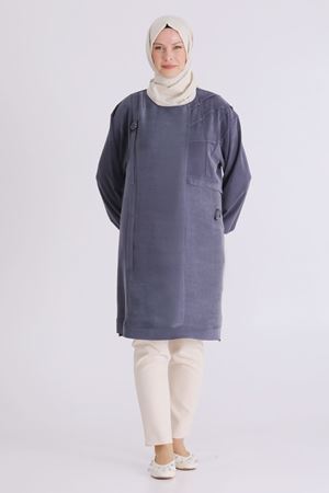 Behrem Cep Ve Nervür Detaylı Tunik- LYN04564 Lacivert