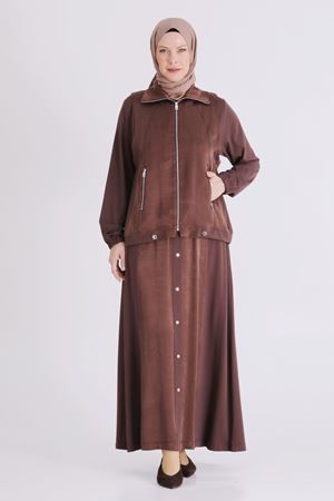 Behrem Paraşüt Detaylı Etekli Takım-LYN04569 Kahve