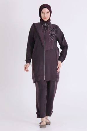 Behrem İşlemeli Takım- LYN04573 Kahve