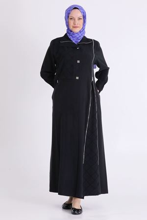 Behrem Fermuar Detaylı Ferace- LYN04575 Siyah