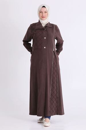 Behrem Fermuar Detaylı Ferace- LYN04575 Kahve