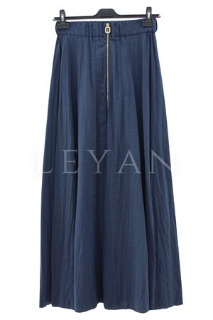Sentez Fermuarlı Kırıştırma Etek- LYN04579 Lacivert