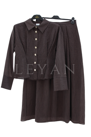 Orhan Store Düğmeli Etekli Takım- LYN04582 Kahve