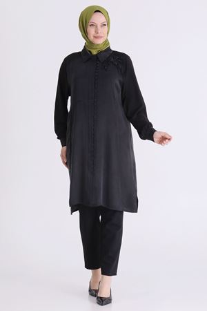Behrem İşlemeli Tunik- LYN04588 Siyah