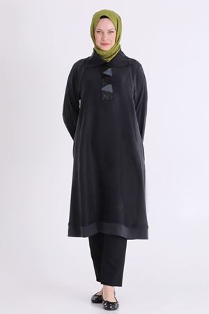 Behrem İşleme Detaylı Tunik- LYN04587 Siyah