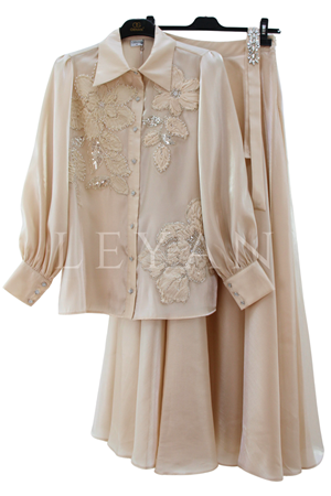 Orhan Store İşlemeli Etekli Takım- LYN04594 Bej