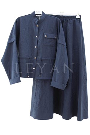 Nuss Beli Büzgülü Etekli Takım- LYN04595 Lacivert