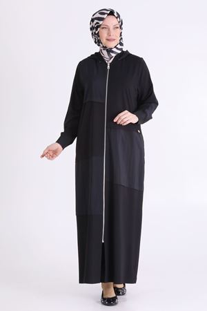 Behrem Paraşüt Detaylı Ferace-LYN04614 Siyah