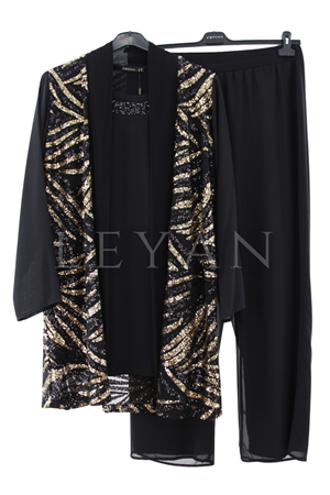 Femina Payetli Ceketli Pantolonlu Takım-LYN04616 Siyah
