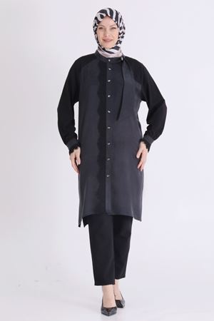 Behrem Güpür Detaylı Tunik- LYN04619 Siyah