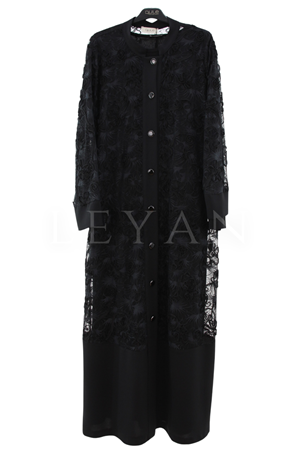 Dule Dantelli Elbise Takım-LYN04637 Siyah