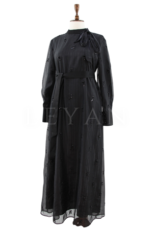 Orhan Store İşlemeli Elbise- LYN04647 Siyah