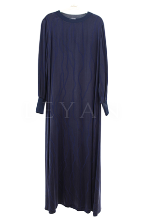 Defrina Dalgalı Jakarlı Qupra Elbise- LYN04652 Lacivert