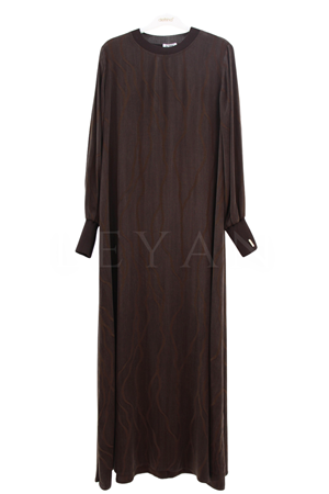Defrina Dalgalı Jakarlı Qupra Elbise- LYN04652 Kahve