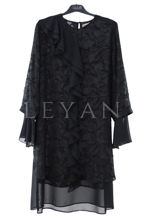 Dule Volanlı Şifon Tunik-LYN04658 Siyah