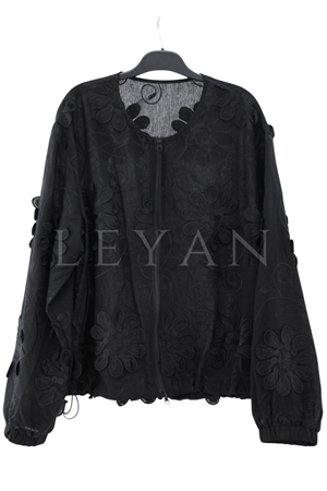 Levidor Çiçek Figürlü Ceket-LYN04661 Siyah