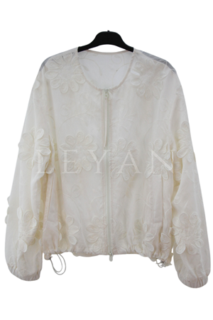 Levidor Çiçek Figürlü Ceket-LYN04661 Beyaz