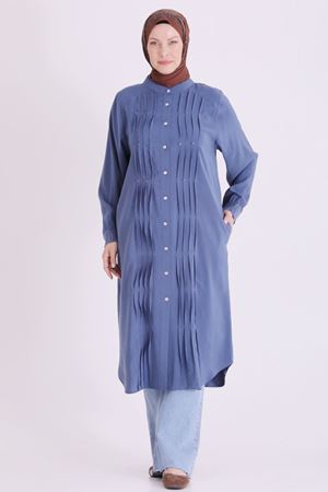 Behrem Boncuk İşlemeli Tunik-LYN04664 İndigo
