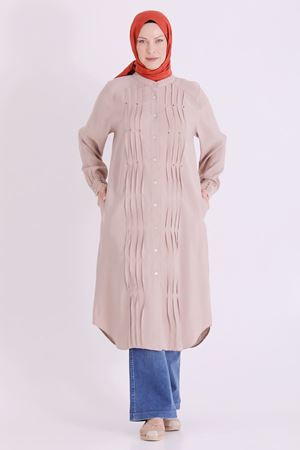 Behrem Boncuk İşlemeli Tunik-LYN04664 Bej