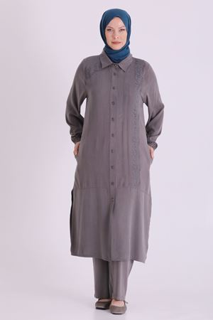 Behrem Güpür Detaylı Takım-LYN04663 Duman Gri