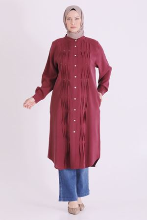 Behrem Boncuk İşlemeli Tunik-LYN04664 Bordo