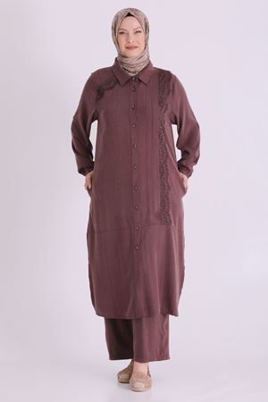 Behrem Güpür Detaylı Takım-LYN04663 Kahve