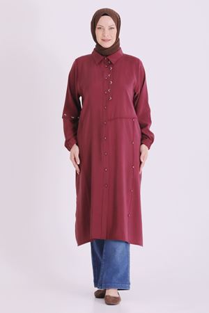 Behrem İşlemeli Tunik- LYN04668 Bordo