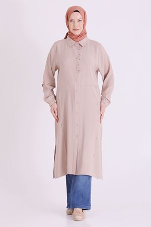 Behrem İşlemeli Tunik- LYN04668 Bej
