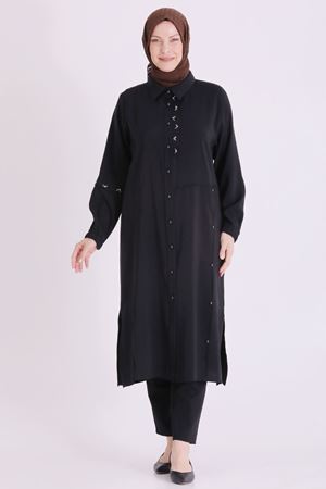 Behrem İşlemeli Tunik- LYN04668 Siyah