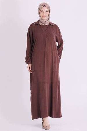 Behrem Zımba Detaylı Elbise-LYN04678 Kahve