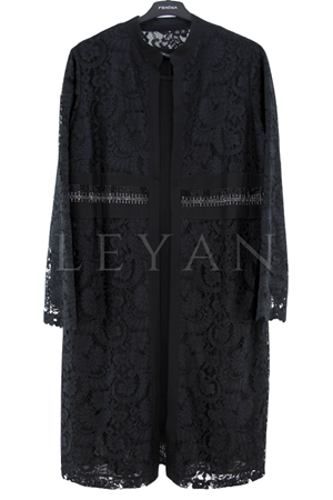 Femina Güpür Ceket Takım-LYN04684 Siyah