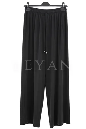 Sentez Doha Yanları Nervürlü Pantolon-LYN04685 Siyah