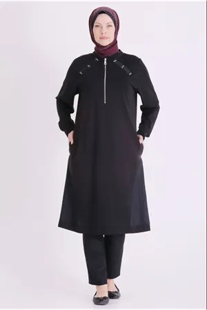 Behrem Fermuarlı Tunik-LYN04688 Siyah