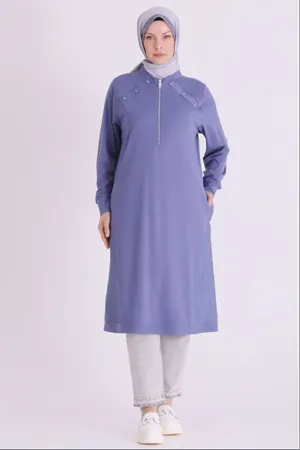 Behrem Fermuarlı Tunik-LYN04688 Morcivert