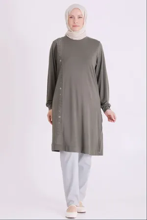 Behrem Fermuarlı Tunik-LYN04690 Yeşil