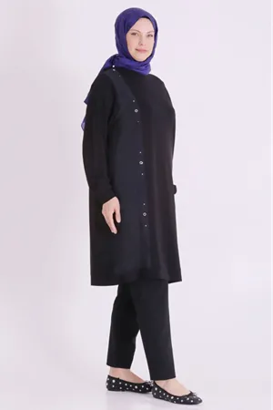 Behrem Fermuarlı Tunik-LYN04690 Siyah