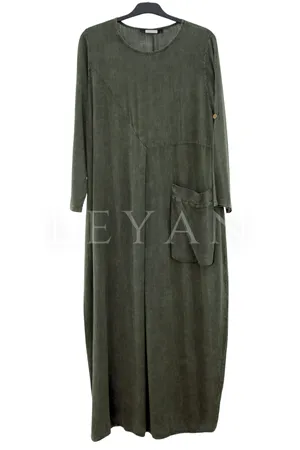 Cep Detaylı Elbise-LYN04691 Yeşil