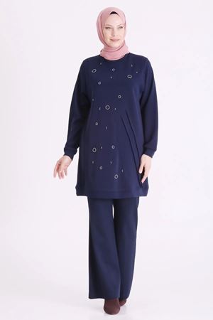 Behrem Taş İşlemeli Tunik-LYN04698 Lacivert