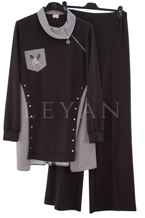 Orhan Store Gömlek Detaylı Takım-LYN04700 Kahve