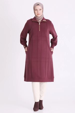 Behrem Nervür Detaylı Tunik-LYN04704 Bordo