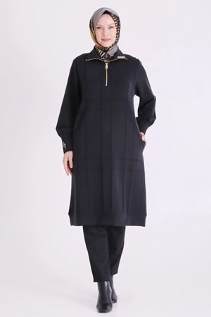 Behrem Nervür Detaylı Tunik-LYN04704 Siyah