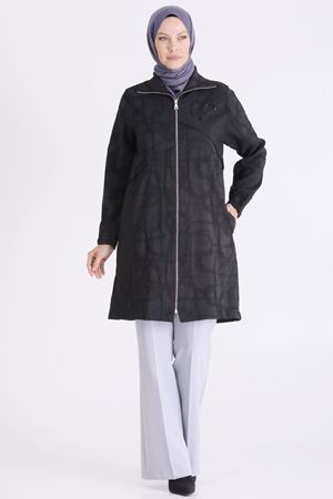 Behrem İşlemeli Brokar Kap-LYN04706 Siyah