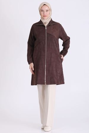 Behrem İşlemeli Brokar Kap-LYN04706 Kahve